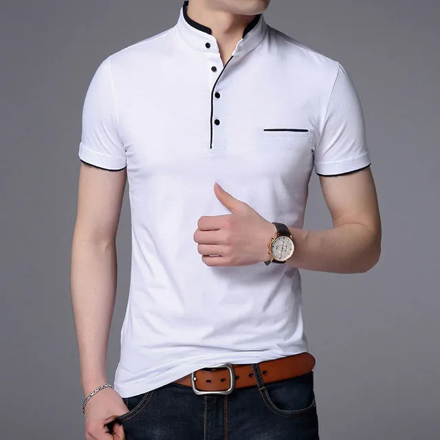 2019 New Fashions Brand Designer Polo Shirt Mens Solid Color Mandarin Collar Slim Fit Short Sleeve Boy Polos Casual Men Clothing