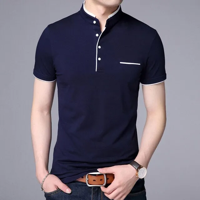 2019 New Fashions Brand Designer Polo Shirt Mens Solid Color Mandarin Collar Slim Fit Short Sleeve Boy Polos Casual Men Clothing