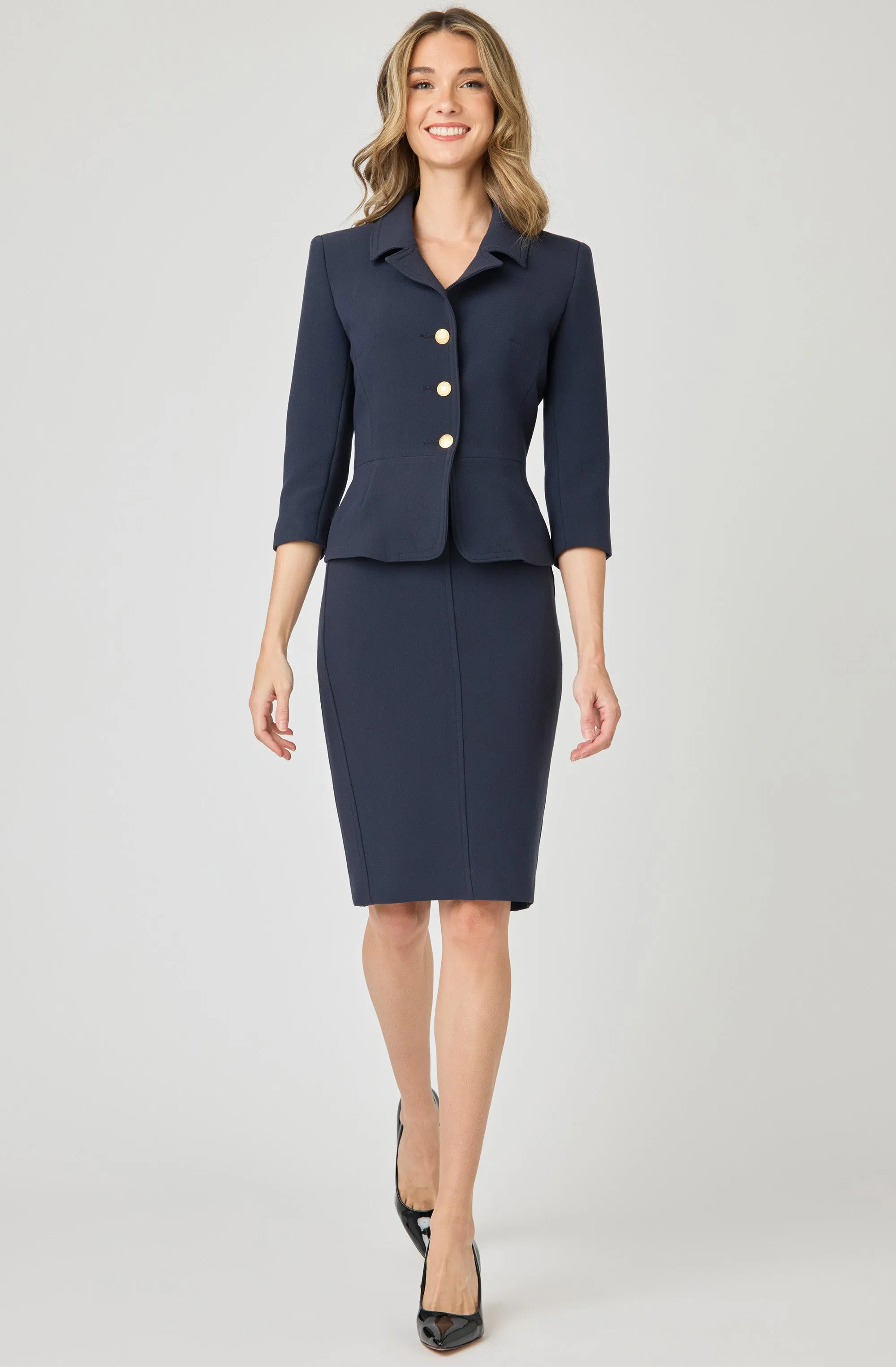 3/4 Sleeved Peplum Jacket with 3 Gold Buttons