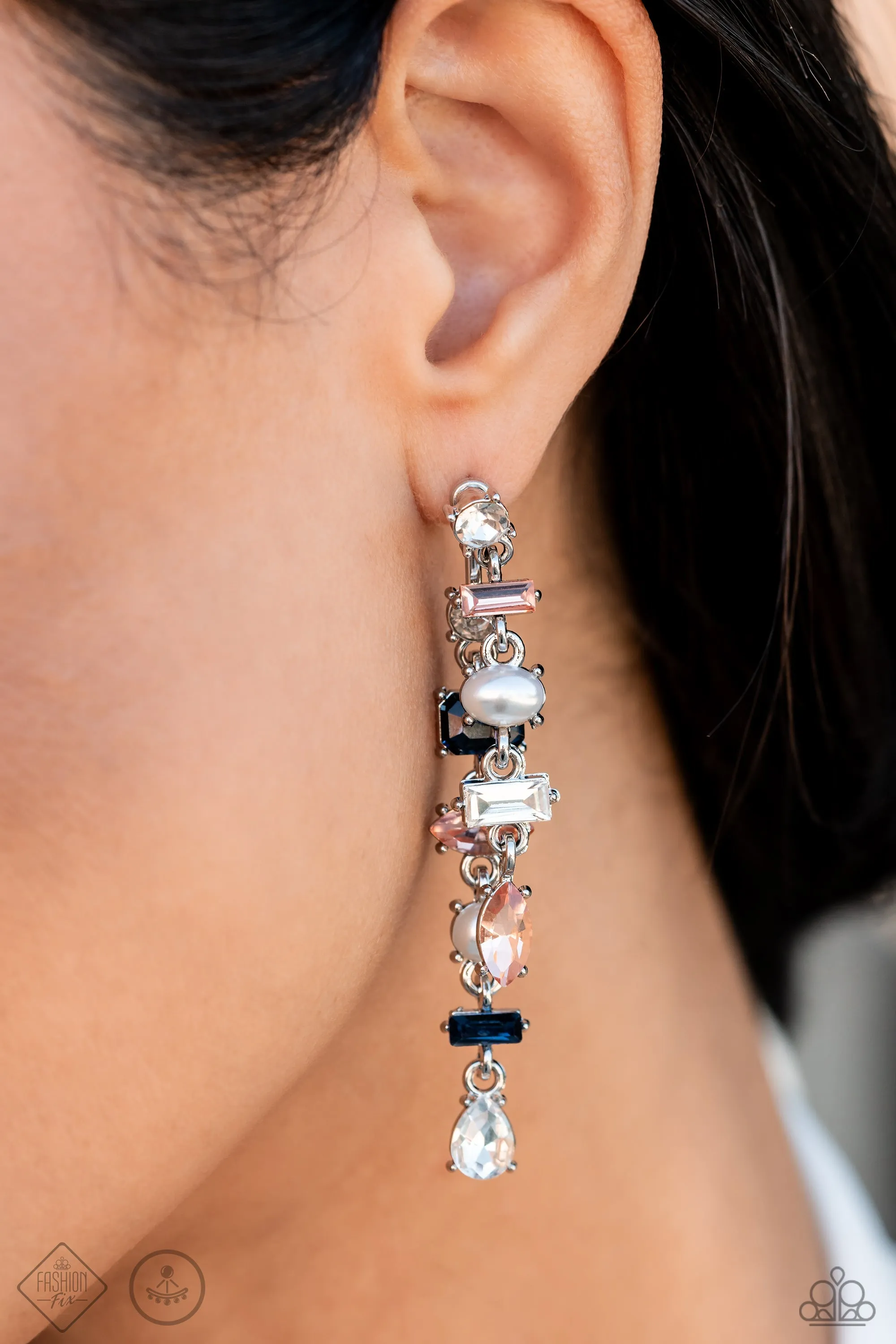 Admirable Antiquity - Multi - Rhinestone and White Pearl Paparazzi Jacket Earrings - September 2023 Fiercely 5th Avenue