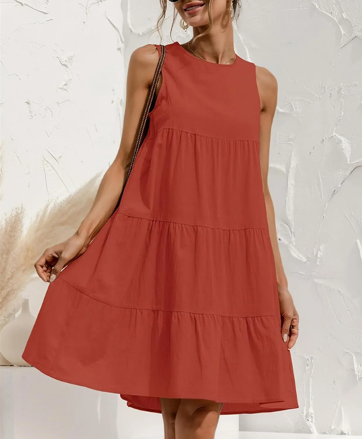 Akivide Women's Summer Cotton Linen Sleeveless Tank Dress Crew Neck Casual Loose Tunic A Line Beach Dresses