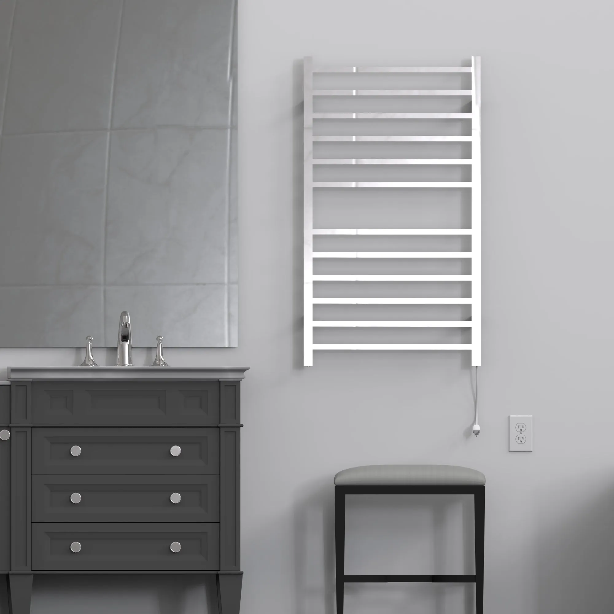 Amba RSWHL-P Radiant Large Square Hardwired   Plug-in Combo 12 Bar Towel Warmer in Polished