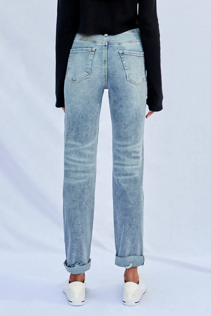 Bubbles Stretched High Rise Girlfriend Jeans