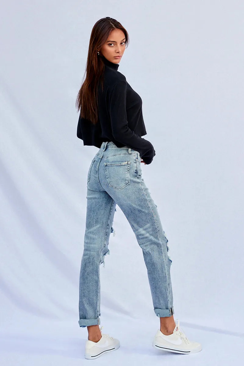 Bubbles Stretched High Rise Girlfriend Jeans