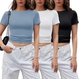 BVNSOZ 3-5 Pack Womens T Shirts Short Sleeve Basic Tops for Women Crew Neck Fitted Tops Fashion Tight Shirts for Women