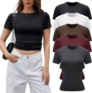 BVNSOZ 3-5 Pack Womens T Shirts Short Sleeve Basic Tops for Women Crew Neck Fitted Tops Fashion Tight Shirts for Women