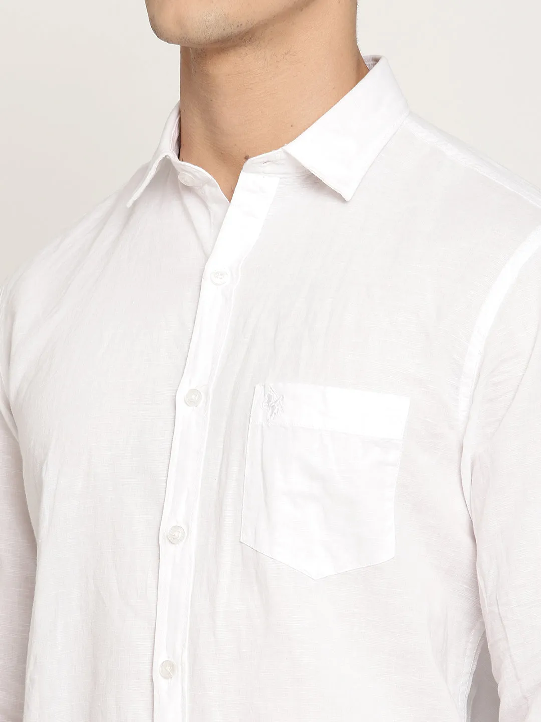 Cantabil Cotton Blend Solid White Full Sleeve Casual Shirt for Men with Pocket
