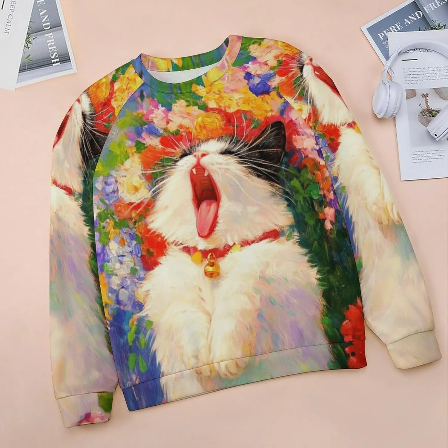 Cat Sweatshirts for Women Cute Cat Sweater Graphic Crewneck Sweatshirts Oversized Novelty Funny Sweatshirts Sweater