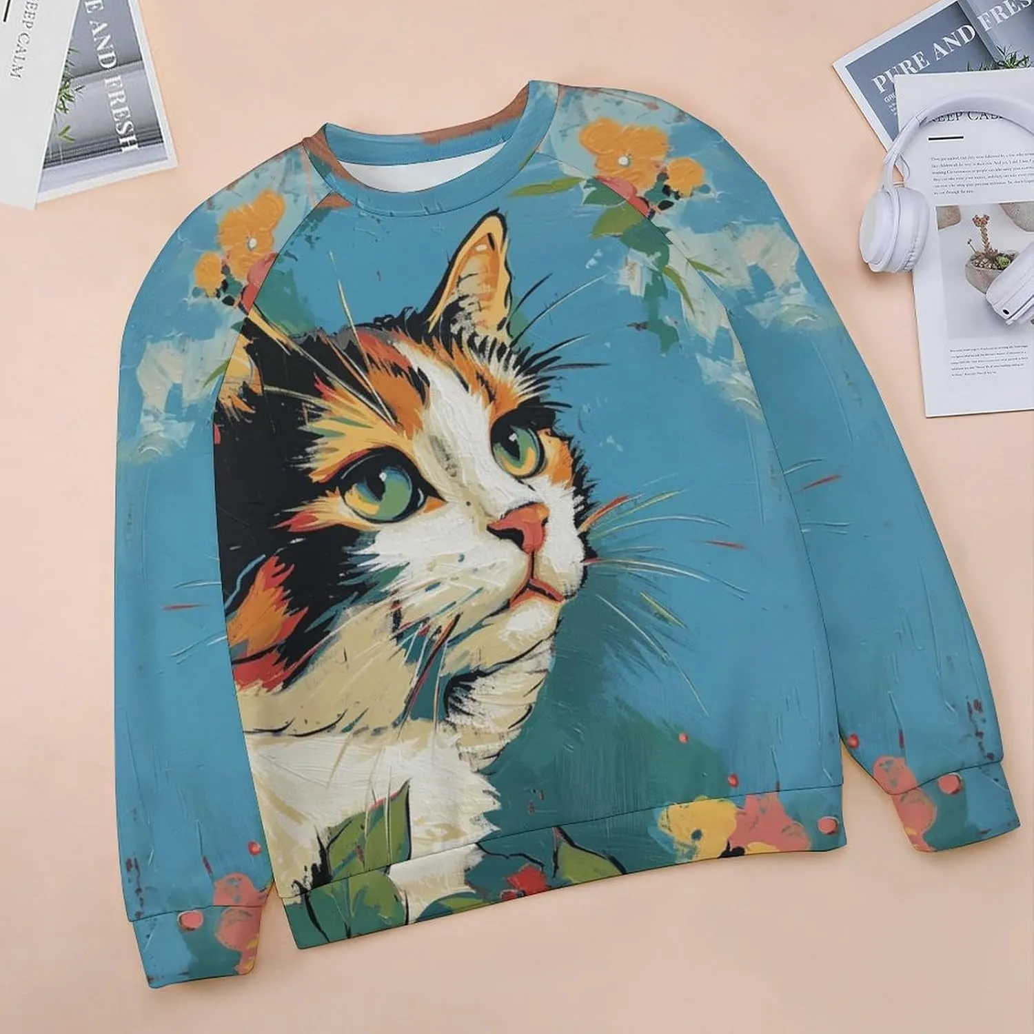Cat Sweatshirts for Women Cute Cat Sweater Graphic Crewneck Sweatshirts Oversized Novelty Funny Sweatshirts Sweater