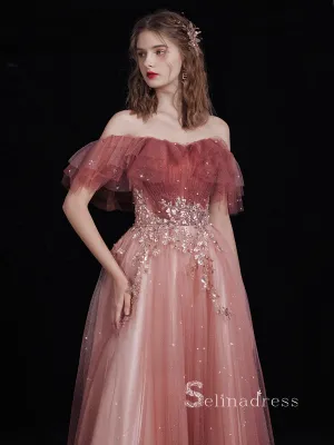 Chic A-line Off-the-shoulder Sparkly Long Prom Dress Cheap Evening Gowns JKR015