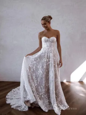 Chic A-line Sweetheart 3D Lace Rustic Wedding Dress Bridal Gowns HKL0140