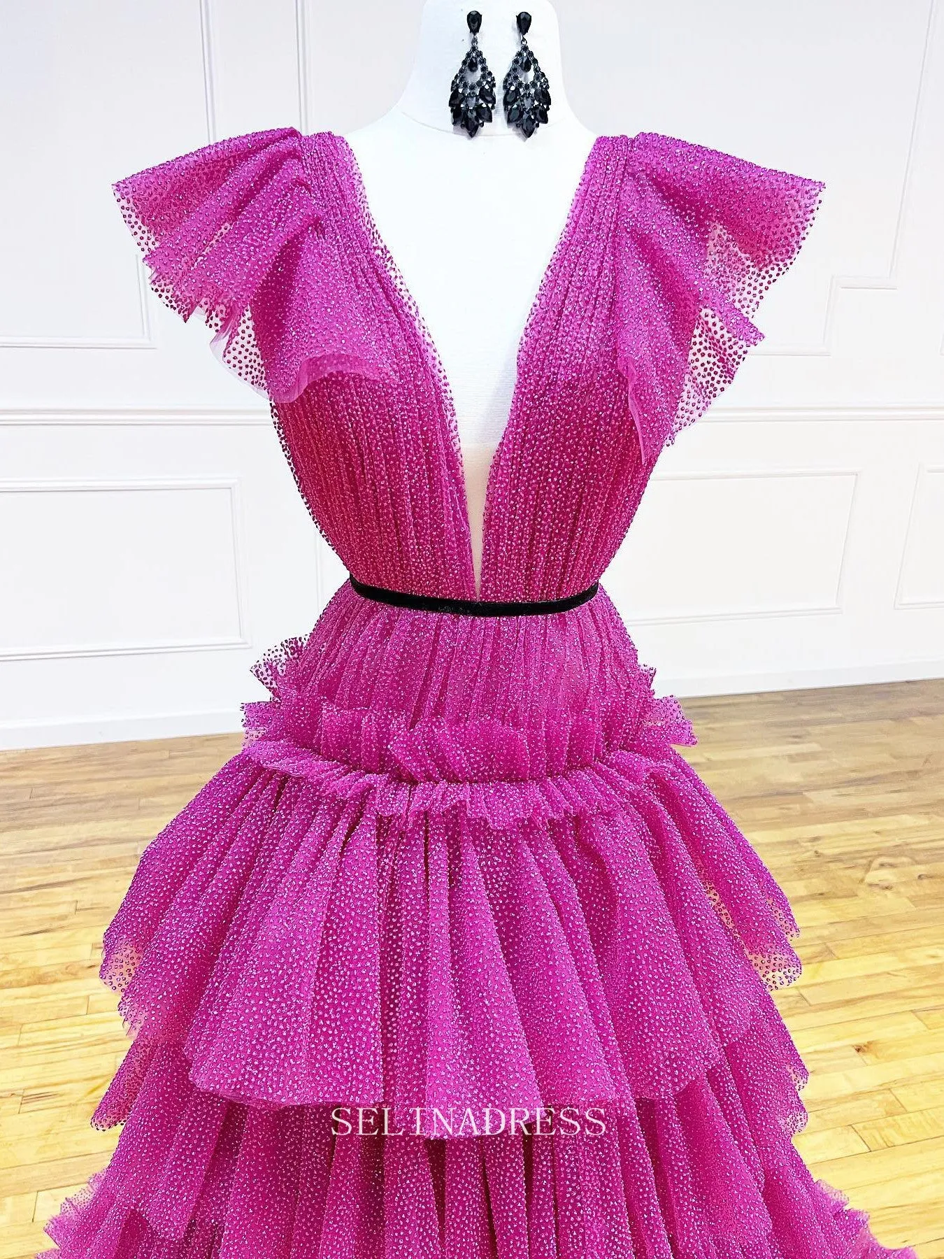 Chic Gorgeous Frill Layered Gown Formal Gown Shiny Long Prom Dress Elegant Evening Dress #LOP601