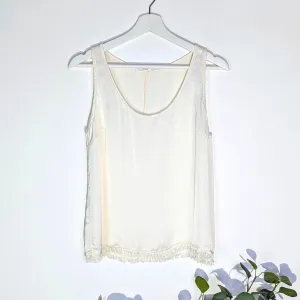 Classy silk mix top with fashionable frayed edge hem (S-M)