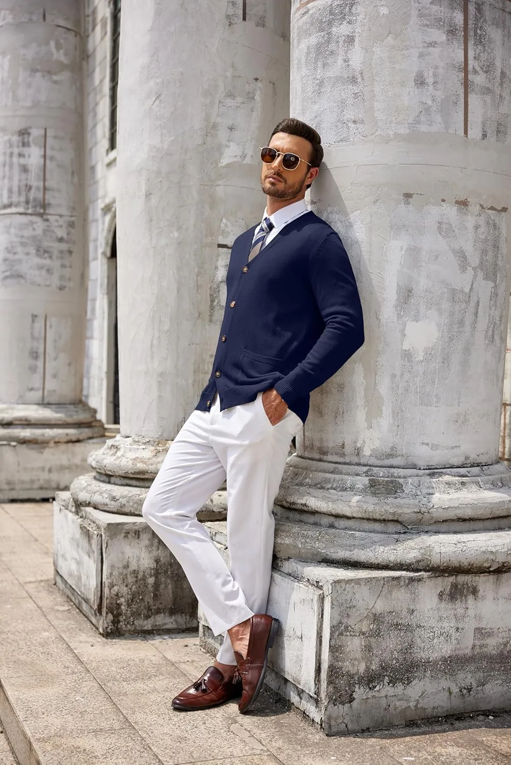COOFANDY Men's Cardigan Sweater Long Sleeve Casual V Neck Button Down Knitted Sweater with Pockets