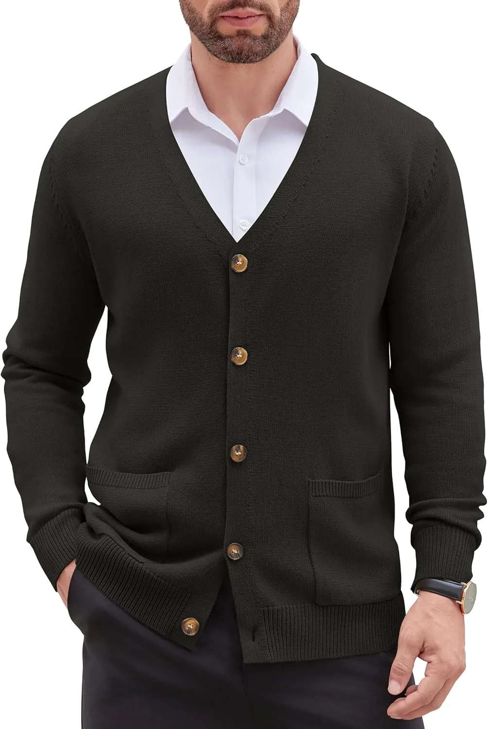 COOFANDY Men's Cardigan Sweater Long Sleeve Casual V Neck Button Down Knitted Sweater with Pockets