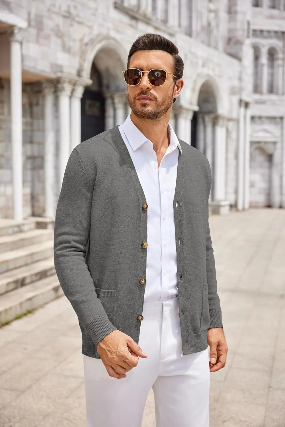 COOFANDY Men's Cardigan Sweater Long Sleeve Casual V Neck Button Down Knitted Sweater with Pockets
