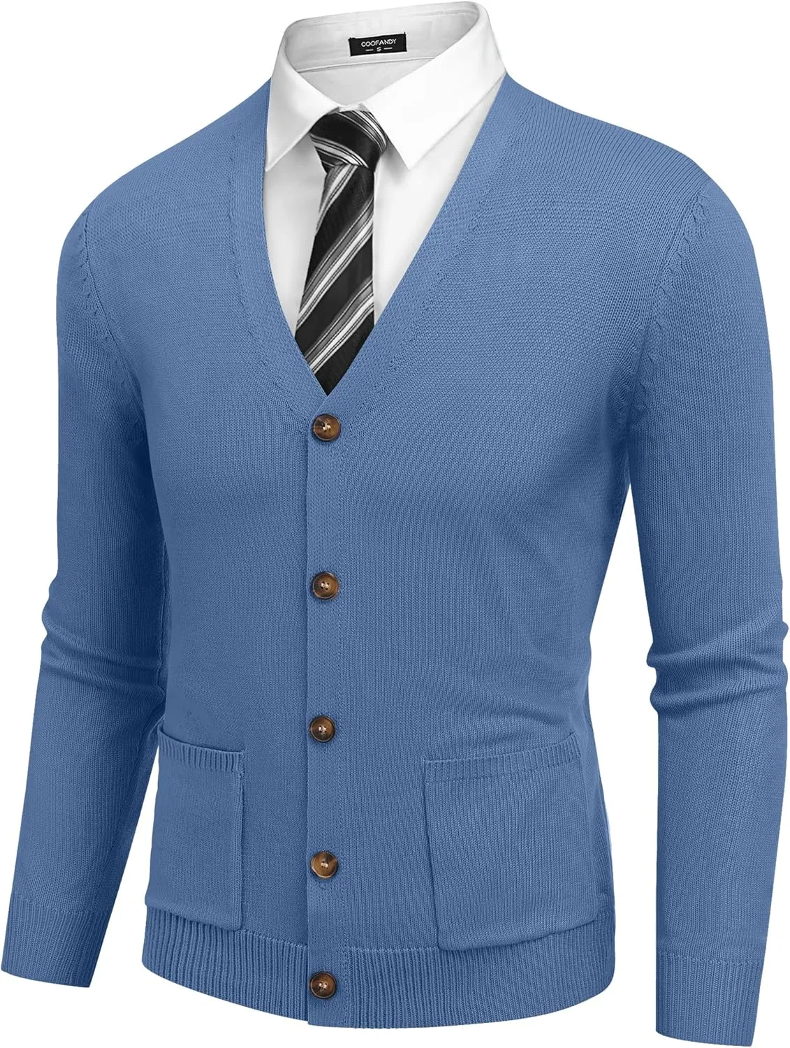 COOFANDY Men's Cardigan Sweater Long Sleeve Casual V Neck Button Down Knitted Sweater with Pockets