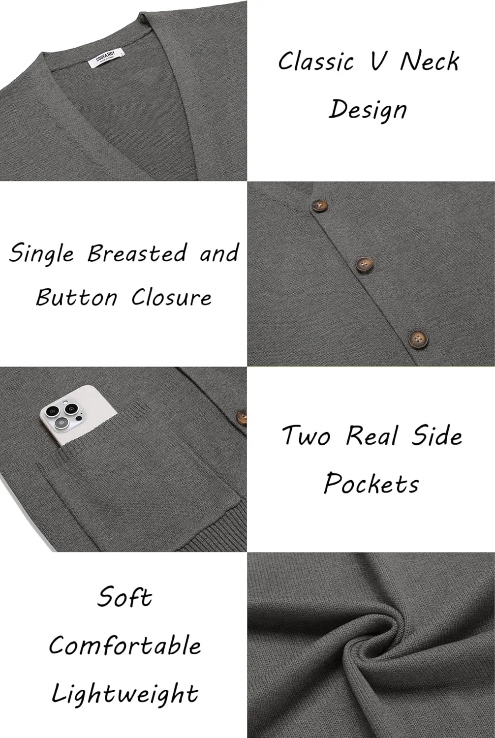 COOFANDY Men's Cardigan Sweater Long Sleeve Casual V Neck Button Down Knitted Sweater with Pockets