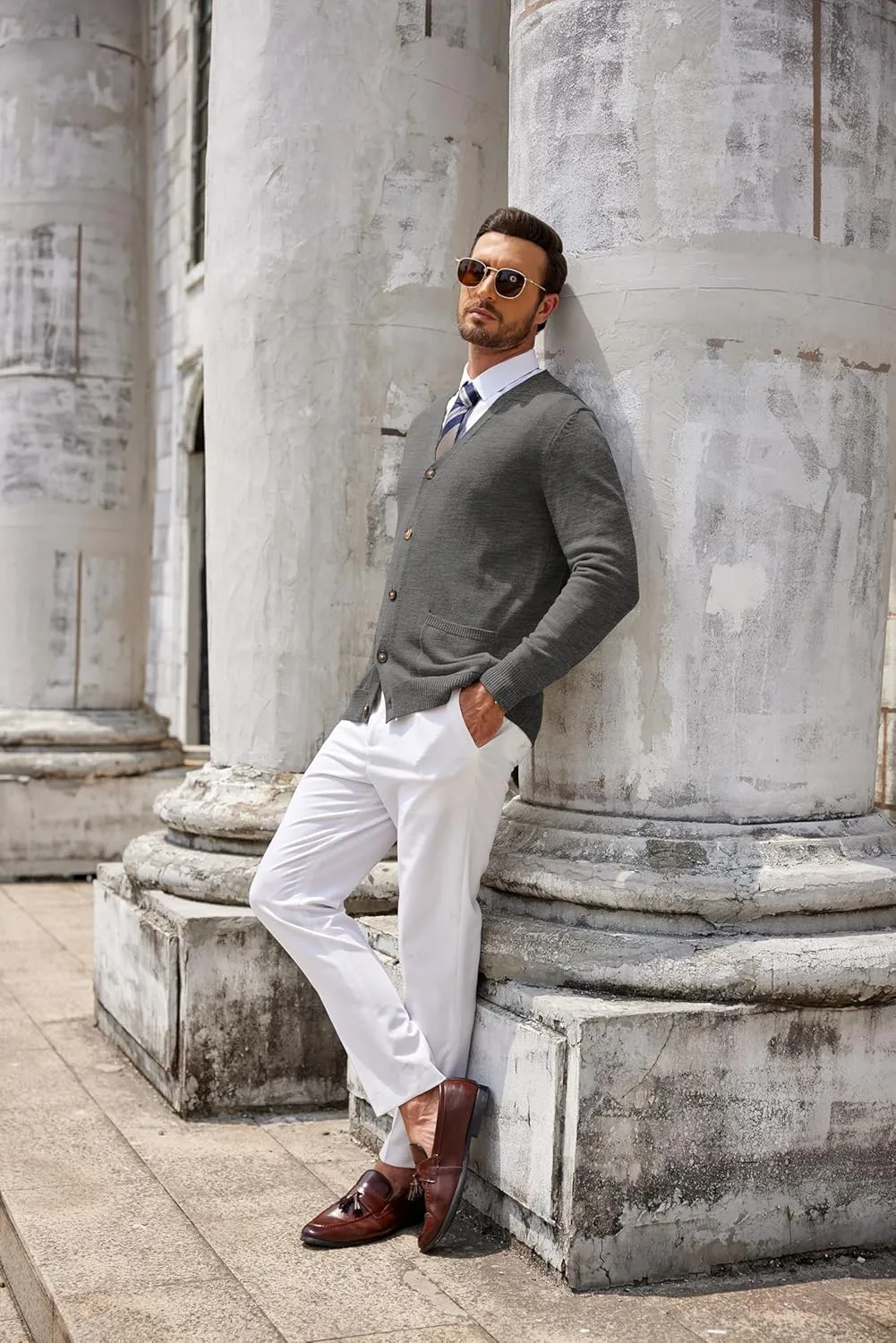 COOFANDY Men's Cardigan Sweater Long Sleeve Casual V Neck Button Down Knitted Sweater with Pockets