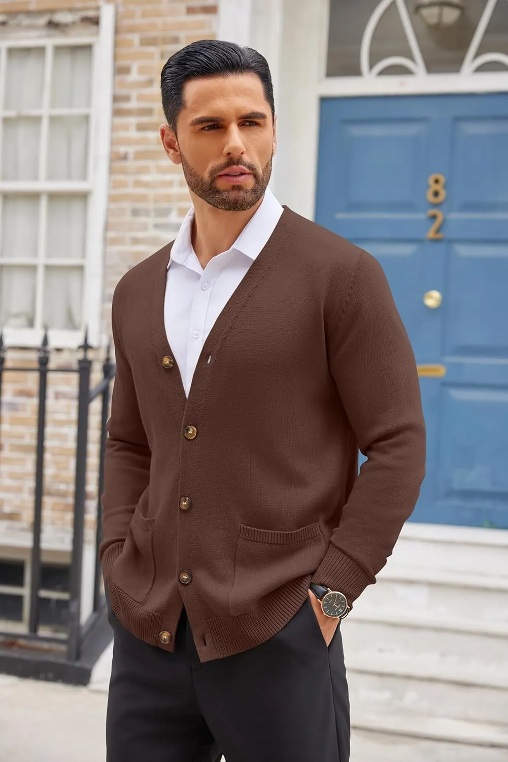 COOFANDY Men's Cardigan Sweater Long Sleeve Casual V Neck Button Down Knitted Sweater with Pockets