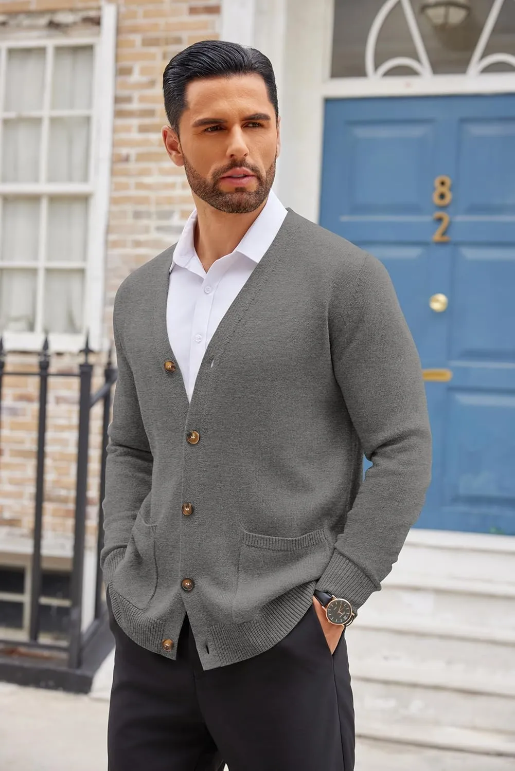 COOFANDY Men's Cardigan Sweater Long Sleeve Casual V Neck Button Down Knitted Sweater with Pockets