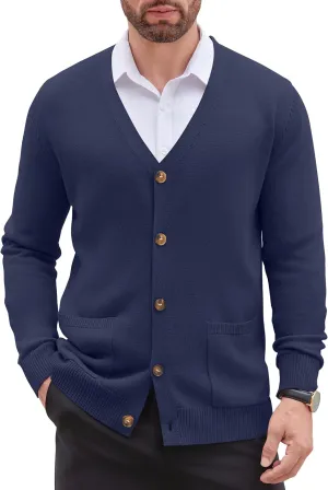 COOFANDY Men's Cardigan Sweater Long Sleeve Casual V Neck Button Down Knitted Sweater with Pockets