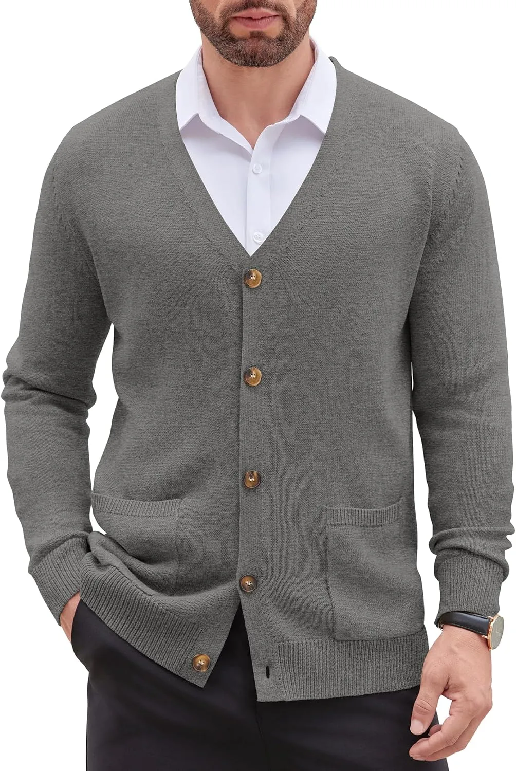 COOFANDY Men's Cardigan Sweater Long Sleeve Casual V Neck Button Down Knitted Sweater with Pockets