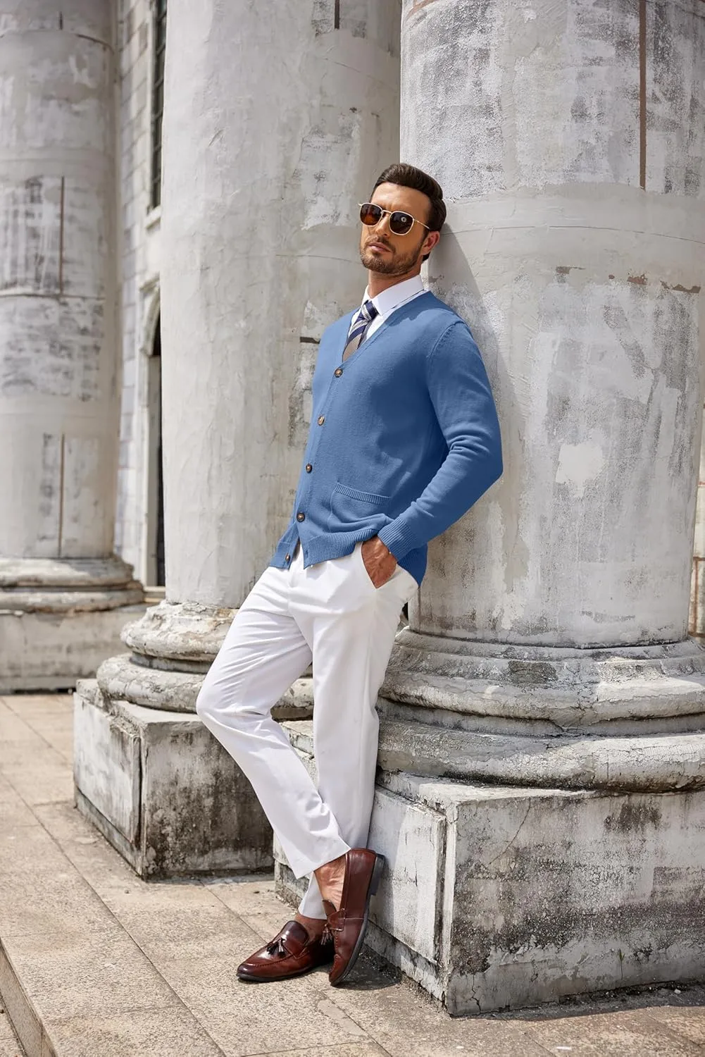 COOFANDY Men's Cardigan Sweater Long Sleeve Casual V Neck Button Down Knitted Sweater with Pockets