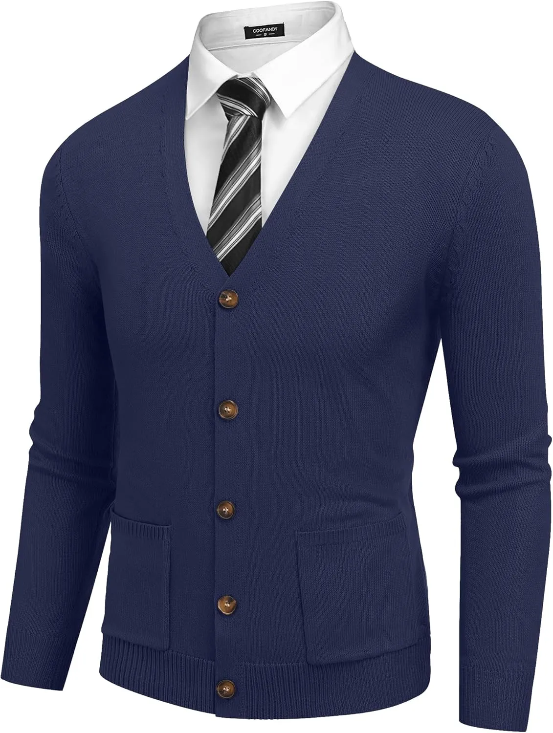 COOFANDY Men's Cardigan Sweater Long Sleeve Casual V Neck Button Down Knitted Sweater with Pockets