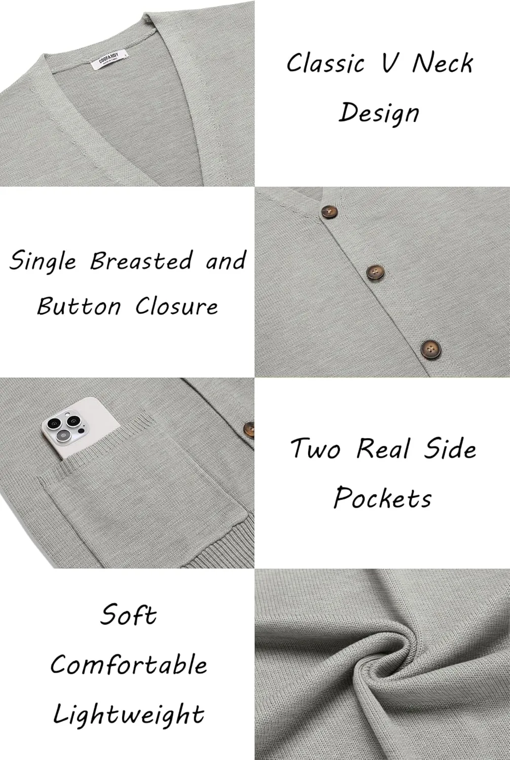 COOFANDY Men's Cardigan Sweater Long Sleeve Casual V Neck Button Down Knitted Sweater with Pockets
