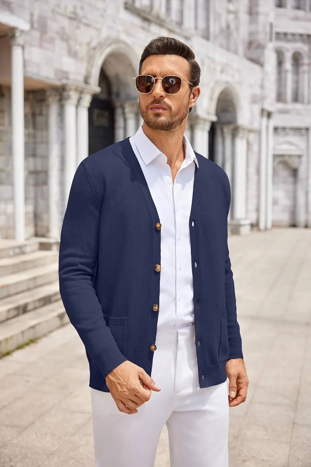 COOFANDY Men's Cardigan Sweater Long Sleeve Casual V Neck Button Down Knitted Sweater with Pockets
