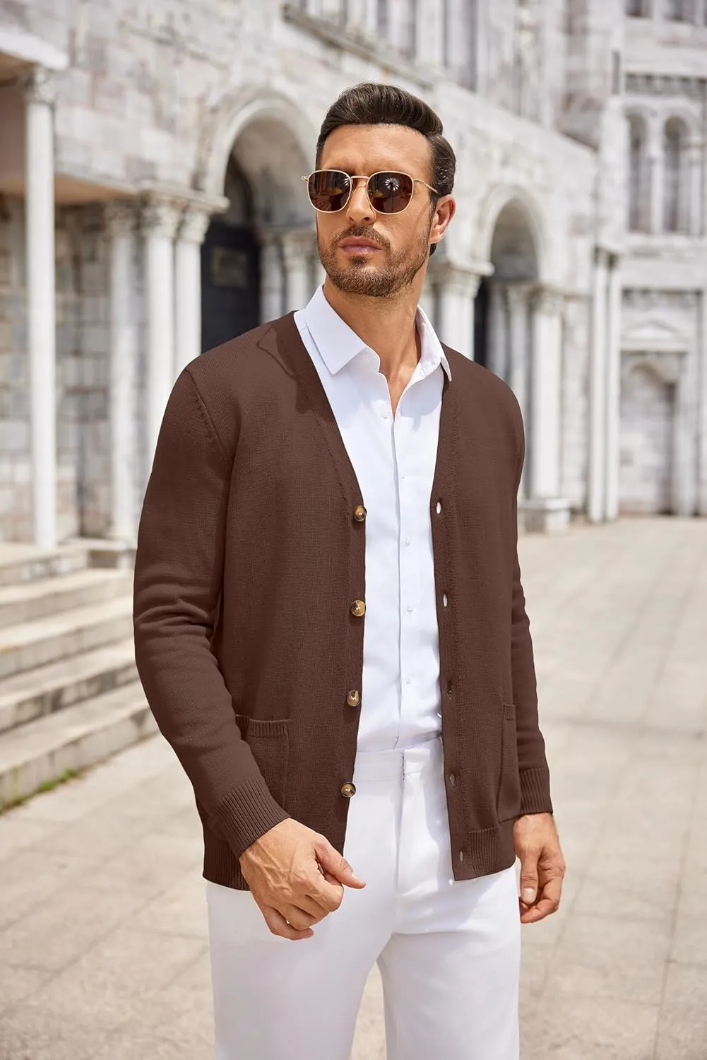 COOFANDY Men's Cardigan Sweater Long Sleeve Casual V Neck Button Down Knitted Sweater with Pockets