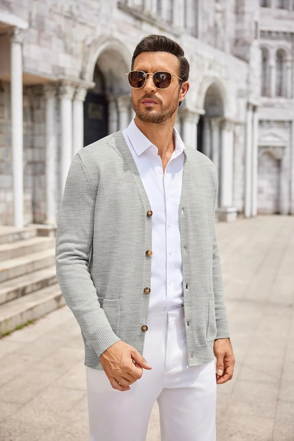 COOFANDY Men's Cardigan Sweater Long Sleeve Casual V Neck Button Down Knitted Sweater with Pockets