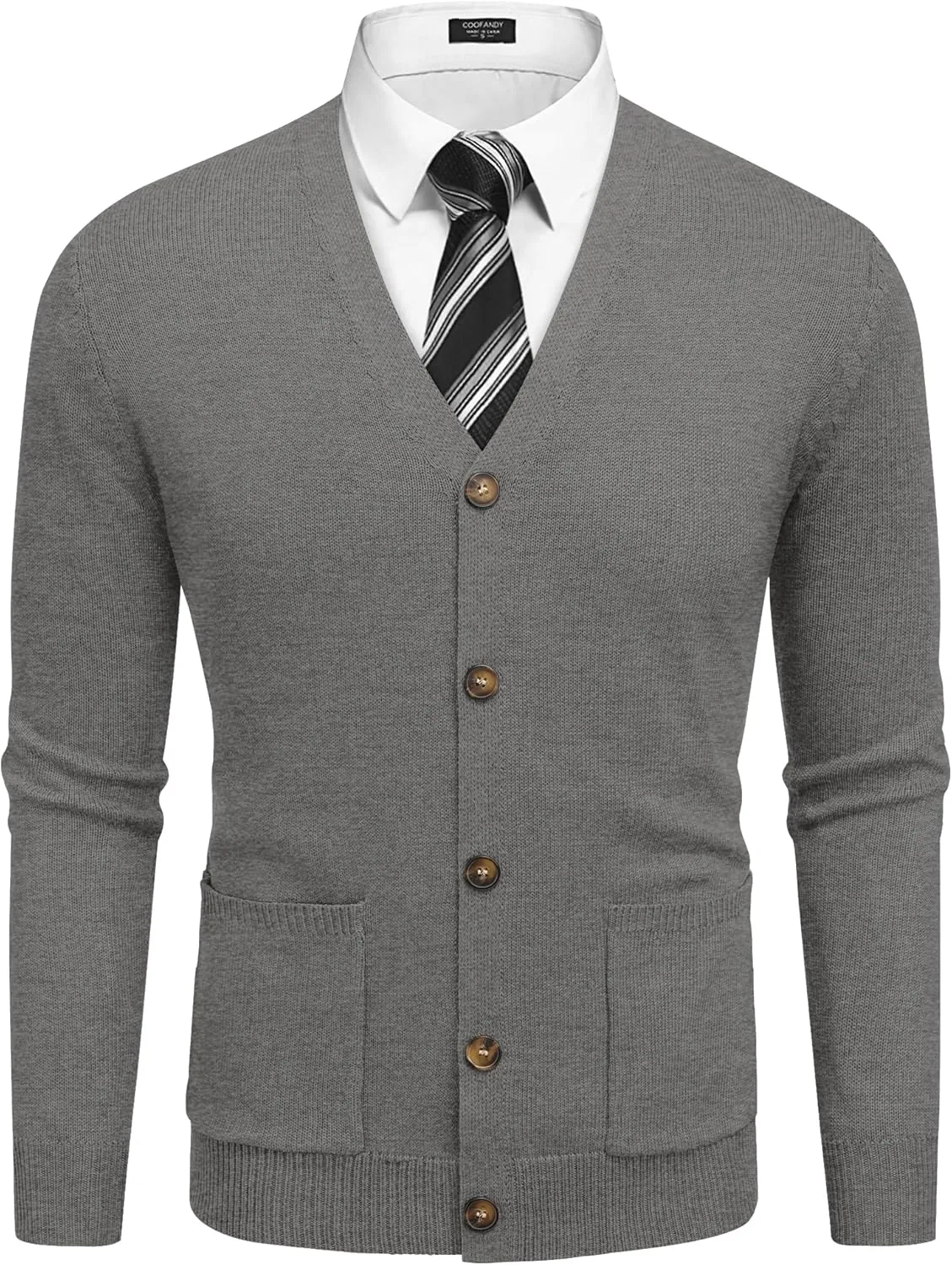 COOFANDY Men's Cardigan Sweater Long Sleeve Casual V Neck Button Down Knitted Sweater with Pockets
