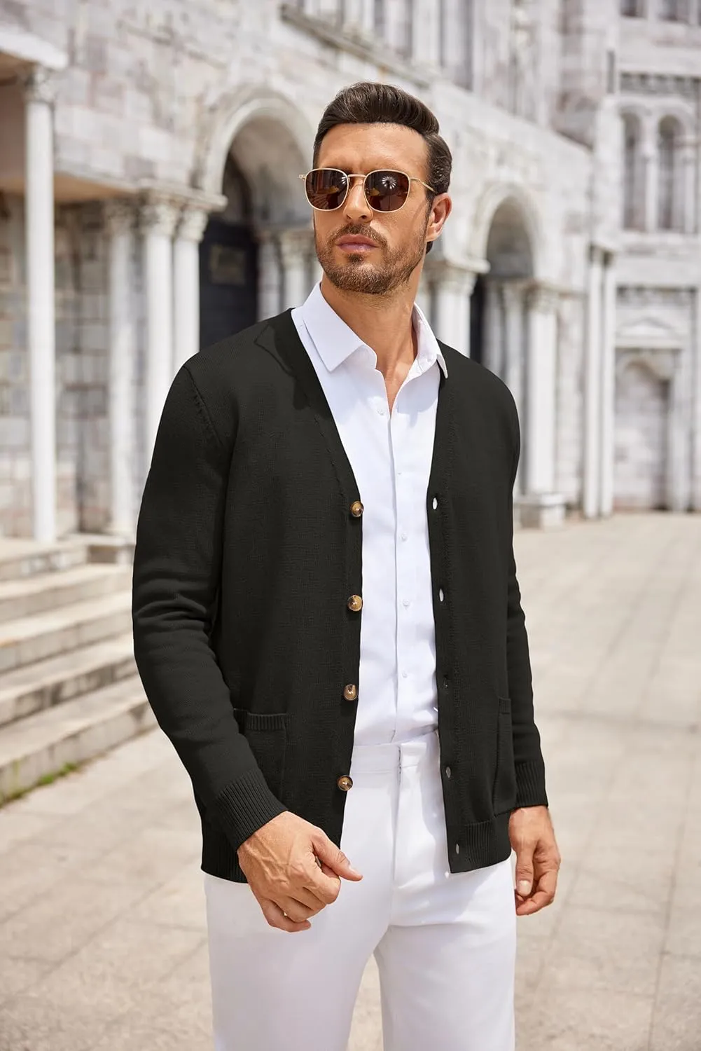 COOFANDY Men's Cardigan Sweater Long Sleeve Casual V Neck Button Down Knitted Sweater with Pockets