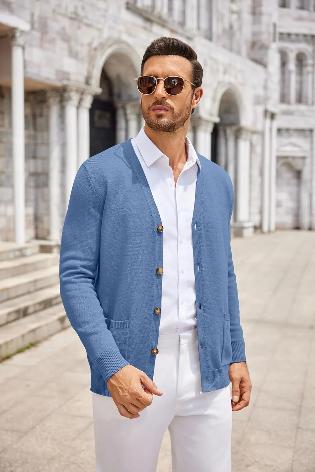 COOFANDY Men's Cardigan Sweater Long Sleeve Casual V Neck Button Down Knitted Sweater with Pockets