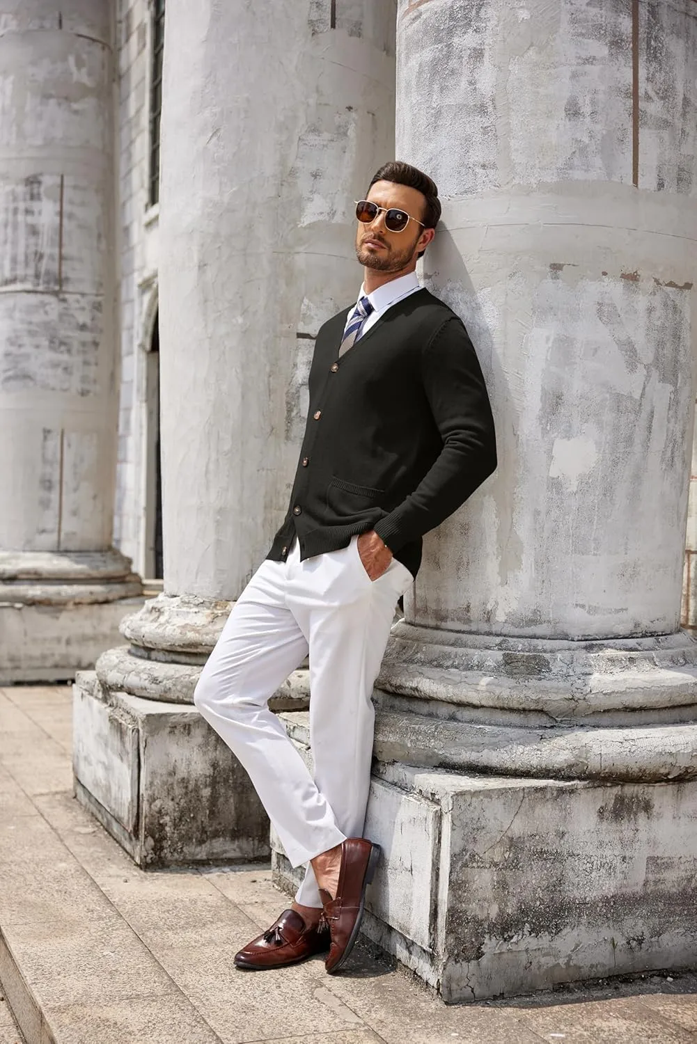 COOFANDY Men's Cardigan Sweater Long Sleeve Casual V Neck Button Down Knitted Sweater with Pockets