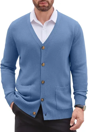 COOFANDY Men's Cardigan Sweater Long Sleeve Casual V Neck Button Down Knitted Sweater with Pockets
