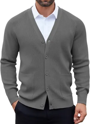 COOFANDY Men's Cardigan Sweaters with Button Lightweight Casual V Neck Long Sleeve Pockets Knitted Sweater