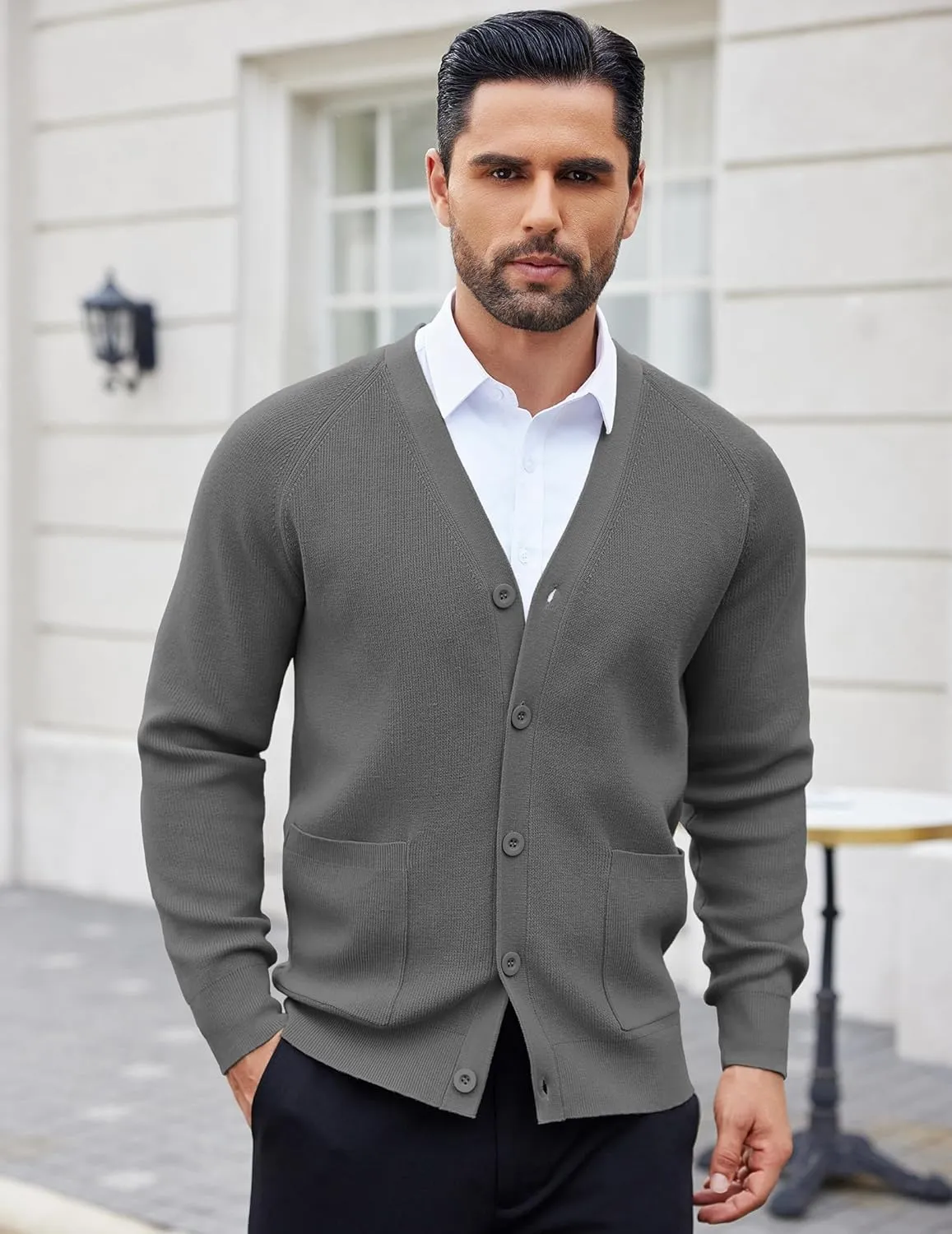 COOFANDY Men's Cardigan Sweaters with Button Lightweight Casual V Neck Long Sleeve Pockets Knitted Sweater