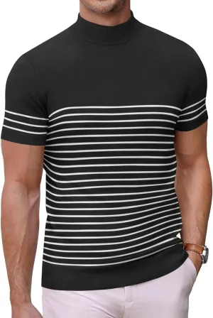 COOFANDY Mens Mock Turtleneck Sweater Short Sleeve Casual Dress Sweater Slim Fit Pullover Basic Knit Tee