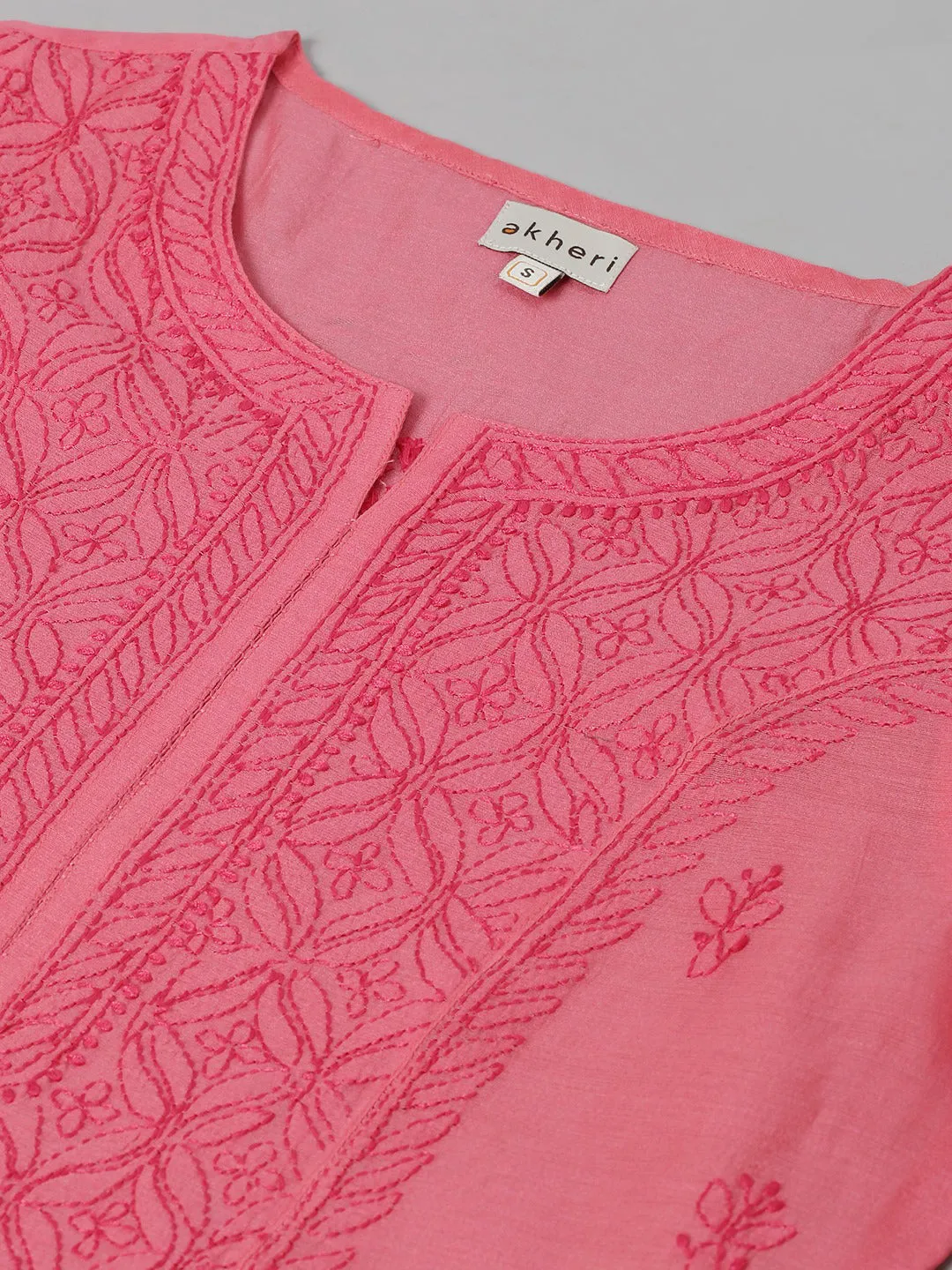 Coral Chanderi Chikankari Straight Kurta