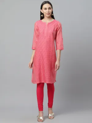 Coral Chanderi Chikankari Straight Kurta