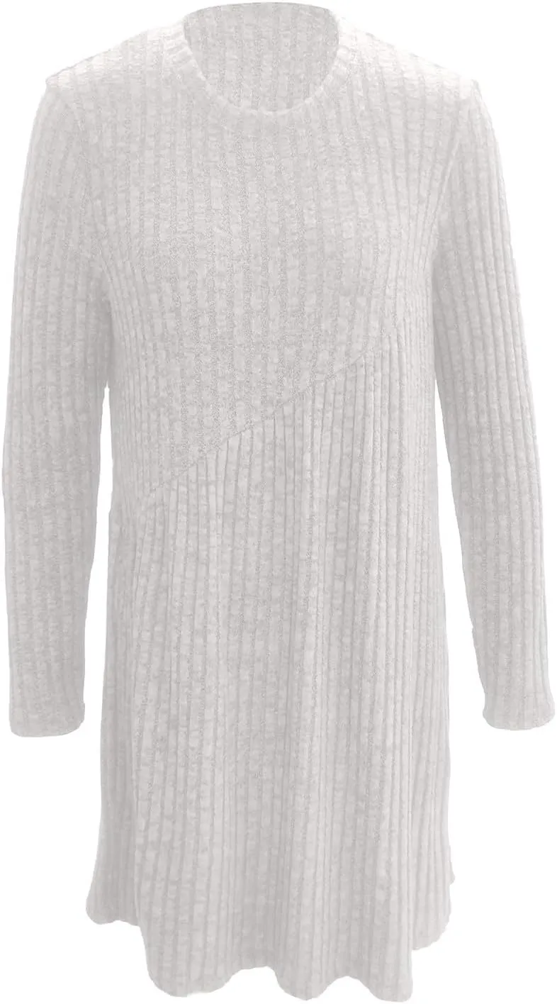 COTECRAM Fall Dresses for Women 2024 Trendy Round Neck Long Sleeve Casual Sweater Dress Spring Fashion Knit Tunic Dress