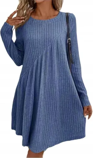 COTECRAM Fall Dresses for Women 2024 Trendy Round Neck Long Sleeve Casual Sweater Dress Spring Fashion Knit Tunic Dress