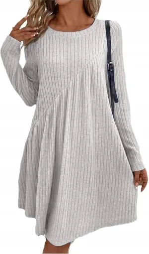 COTECRAM Fall Dresses for Women 2024 Trendy Round Neck Long Sleeve Casual Sweater Dress Spring Fashion Knit Tunic Dress