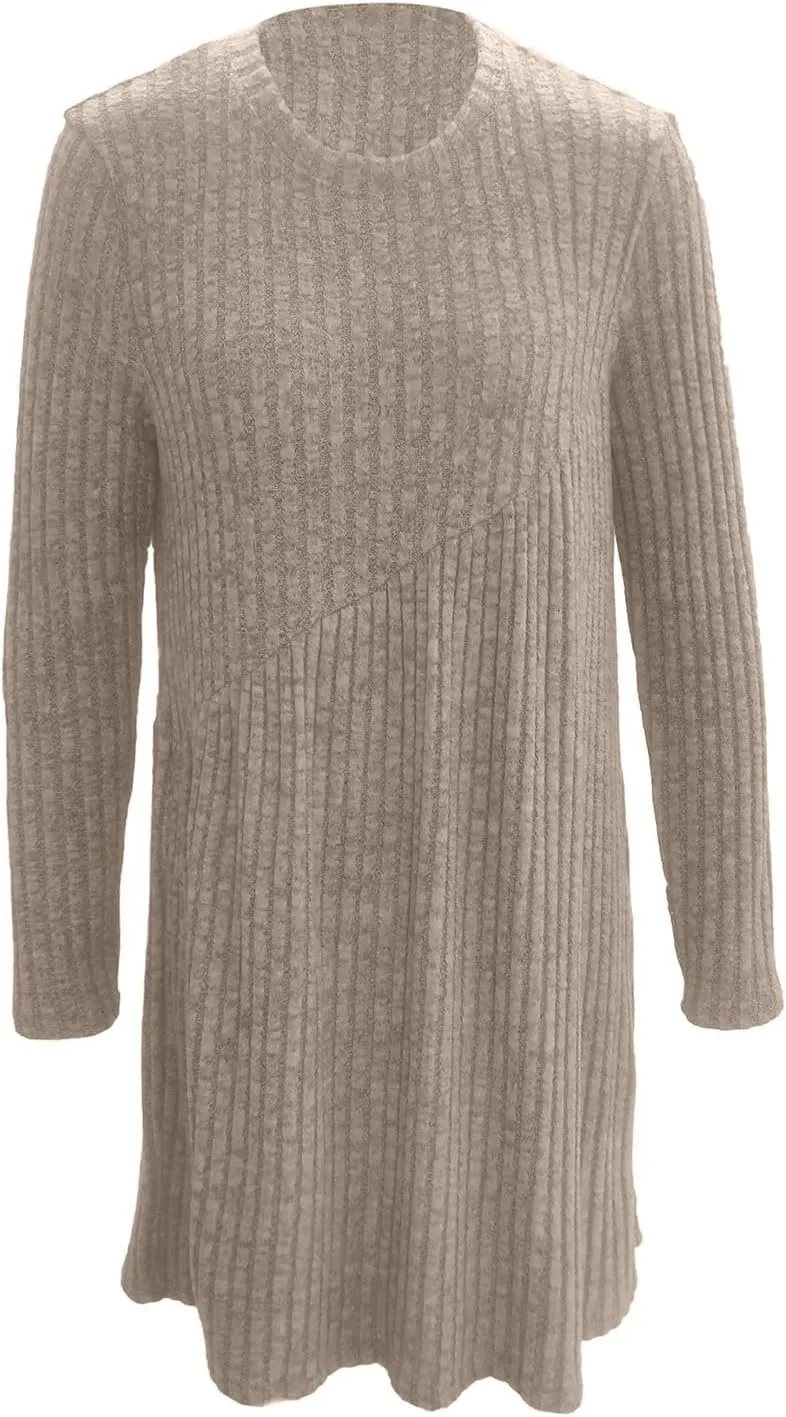 COTECRAM Fall Dresses for Women 2024 Trendy Round Neck Long Sleeve Casual Sweater Dress Spring Fashion Knit Tunic Dress
