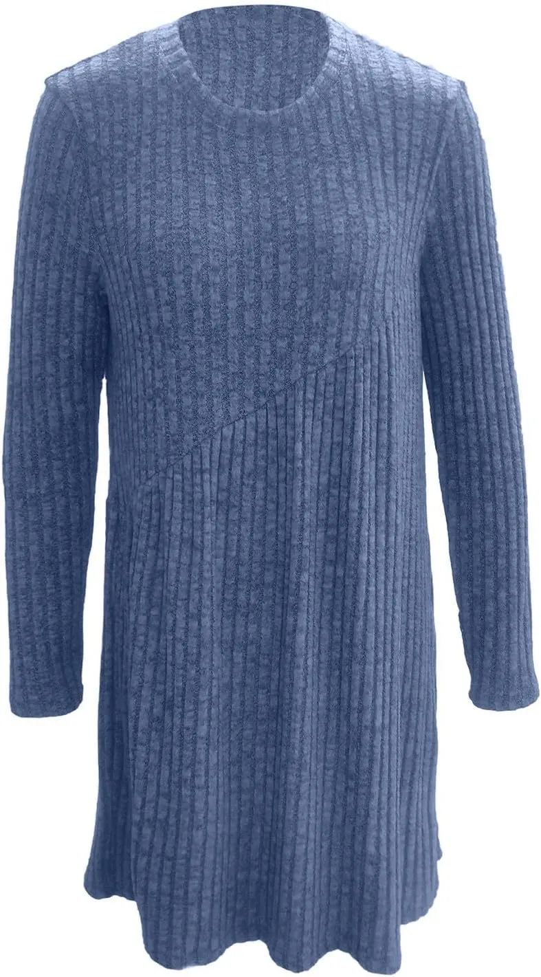 COTECRAM Fall Dresses for Women 2024 Trendy Round Neck Long Sleeve Casual Sweater Dress Spring Fashion Knit Tunic Dress