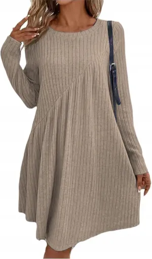 COTECRAM Fall Dresses for Women 2024 Trendy Round Neck Long Sleeve Casual Sweater Dress Spring Fashion Knit Tunic Dress