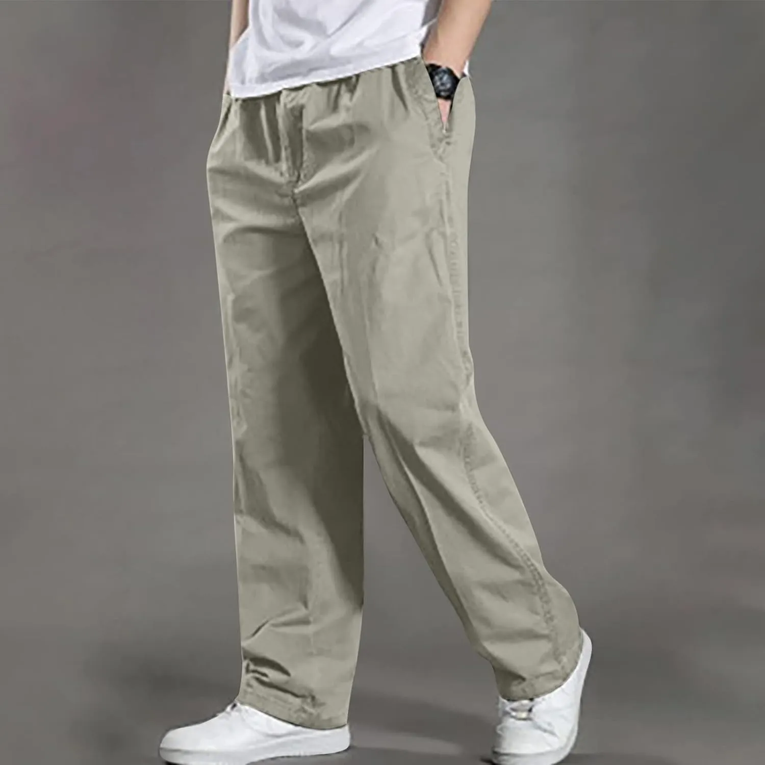Cotton Men's Relaxed Fit Casual Pants Elastic Lightweight Breathable Drawstring Daily Street Travel Comfy Lounge